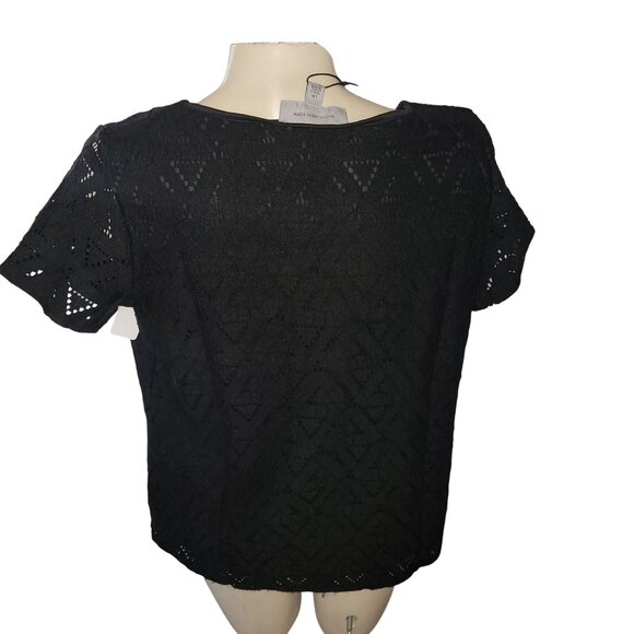 Marc New York Black Eyelet Short-Sleeve Top Womens Large Lightweight Stylish‎ - Picture 6 of 6